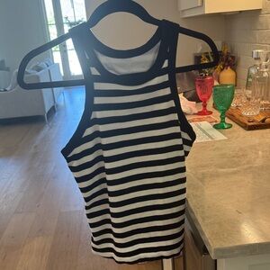 Striped Black & White Sleeveless Tank Top - Women's